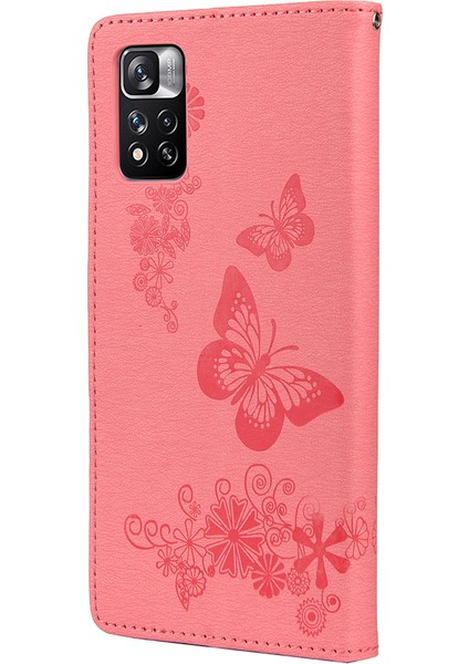 Folio Baskısal Kelebek Çiçek Flip Stand Cüzdan Deri Telefon Kılıfı Xiaomi Redmi Not 11 Pro+ 5g/note 11 Pro 5g (Çin) (Mediatek) -Pink (Yurt Dışından) modelleri