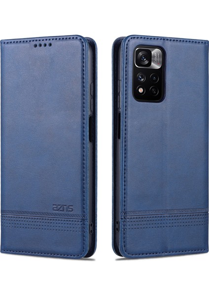 Anti-Fall Iyi Korunmuş Otomatik Emici Cüzdan Tasarımı Pu Deri Telefon Standı Kapak Kasası Xiaomi Redmi Note 11 Pro 5g (Çin) (Mediatek)/11 Pro+ 5g-Mavi (Yurt Dışından)