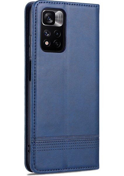 Anti-Fall Iyi Korunmuş Otomatik Emici Cüzdan Tasarımı Pu Deri Telefon Standı Kapak Kasası Xiaomi Redmi Note 11 Pro 5g (Çin) (Mediatek)/11 Pro+ 5g-Mavi (Yurt Dışından) modelleri
