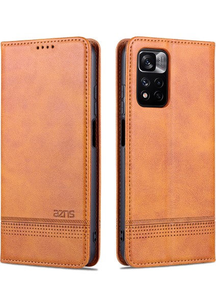 Anti-Fall Iyi Korunmuş Otomatik Emici Cüzdan Tasarımı Pu Deri Telefon Standı Kapak Kasası Xiaomi Redmi Note 11 Pro 5g (Çin) (Mediatek)/11 Pro+ 5g-Brown (Yurt Dışından)