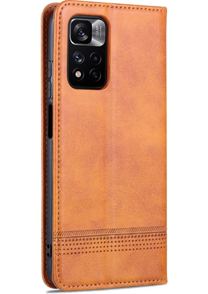 Anti-Fall Iyi Korunmuş Otomatik Emici Cüzdan Tasarımı Pu Deri Telefon Standı Kapak Kasası Xiaomi Redmi Note 11 Pro 5g (Çin) (Mediatek)/11 Pro+ 5g-Brown (Yurt Dışından) modelleri