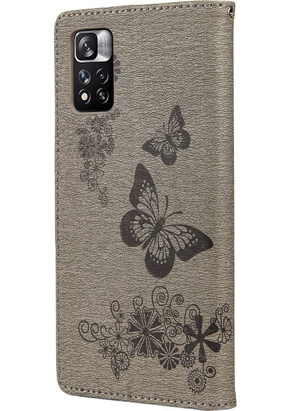 Folio Baskısal Kelebek Çiçek Flip Stand Cüzdan Deri Telefon Kılıfı Xiaomi Redmi Not 11 Pro+ 5g/note 11 Pro 5g (Çin) (Mediatek) -Grey (Yurt Dışından) modelleri