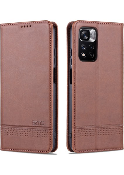 Anti-Fall Iyi Korunmuş Otomatik Emici Cüzdan Tasarımı Pu Deri Telefon Standı Kapak Kasası Xiaomi Redmi Note 11 Pro 5g (Çin) (Mediatek)/11 Pro+ 5g-Coffee (Yurt Dışından)