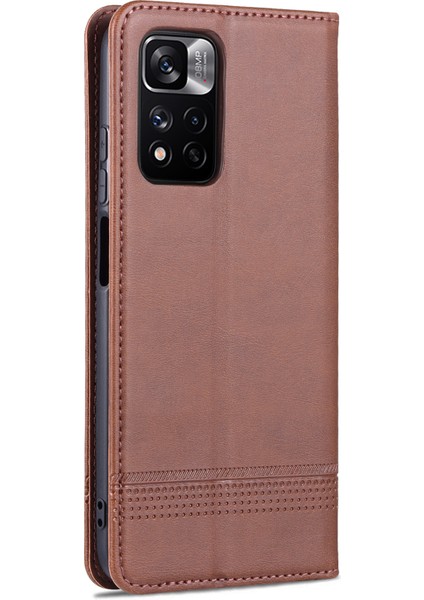 Anti-Fall Iyi Korunmuş Otomatik Emici Cüzdan Tasarımı Pu Deri Telefon Standı Kapak Kasası Xiaomi Redmi Note 11 Pro 5g (Çin) (Mediatek)/11 Pro+ 5g-Coffee (Yurt Dışından) modelleri