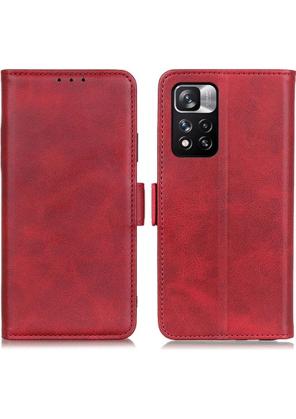 Dokulu Deri Yüzey+ Tpu Telefon Kılıfı Cüzdan Manyetik Flip Tam Vücut Koruma Standı Xiaomi Redmi Için Koruyucu Telefon Kapağı Not 11 Pro+ 5g/11 Pro 5g (Çin) (Mediatek) -Red (Yurt Dışından)