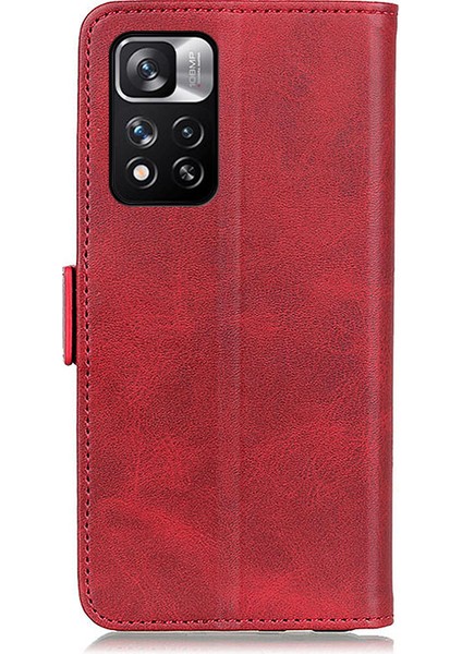 Dokulu Deri Yüzey+ Tpu Telefon Kılıfı Cüzdan Manyetik Flip Tam Vücut Koruma Standı Xiaomi Redmi Için Koruyucu Telefon Kapağı Not 11 Pro+ 5g/11 Pro 5g (Çin) (Mediatek) -Red (Yurt Dışından)