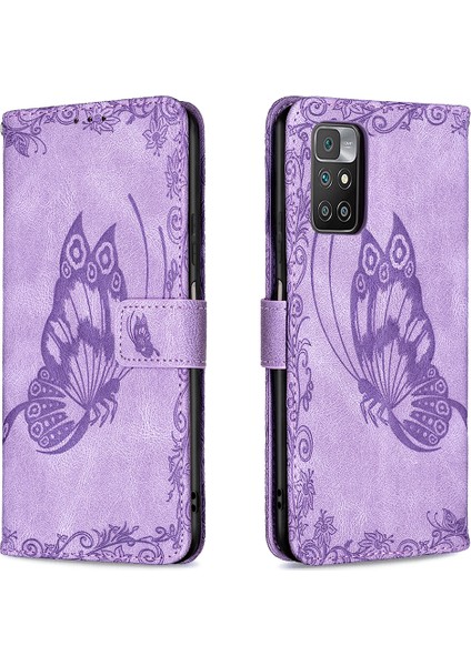 Xiaomi Için Redmi 10 4g (2021)/REDMI 10 Prime/redmi 10 2022 4g/redmi Not 11 4g (Mediatek) Baskılış Stand Cüzdan Deri Deri Flip Case Koruyucu Kapak Morası (Yurt Dışından)