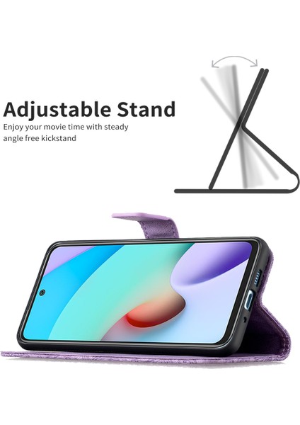 Xiaomi Için Redmi 10 4g (2021)/REDMI 10 Prime/redmi 10 2022 4g/redmi Not 11 4g (Mediatek) Baskılış Stand Cüzdan Deri Deri Flip Case Koruyucu Kapak Morası (Yurt Dışından)