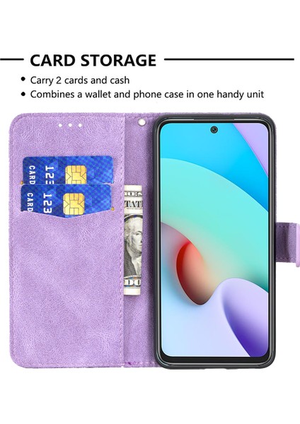 Xiaomi Için Redmi 10 4g (2021)/REDMI 10 Prime/redmi 10 2022 4g/redmi Not 11 4g (Mediatek) Baskılış Stand Cüzdan Deri Deri Flip Case Koruyucu Kapak Morası (Yurt Dışından)