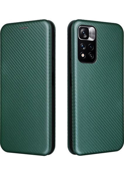Fiber Doku Kılıfı Anti-Çizgiye Damla Damla Damla Korumalı Otomatik Absorlanmış Manyetik Kapatma Deri Telefon Kapağı Stand Boyu Xiaomi Redmi Not 11 /redmi Not 11T /redmi Not 11S-YEŞIL (Yurt Dışından)
