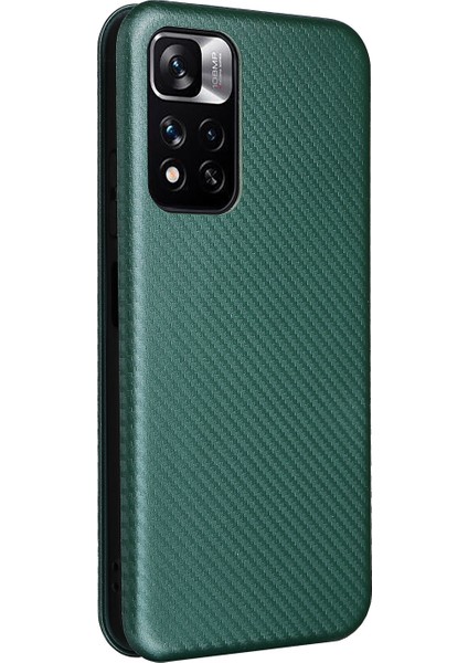 Fiber Doku Kılıfı Anti-Çizgiye Damla Damla Damla Korumalı Otomatik Absorlanmış Manyetik Kapatma Deri Telefon Kapağı Stand Boyu Xiaomi Redmi Not 11 /redmi Not 11T /redmi Not 11S-YEŞIL (Yurt Dışından) modelleri
