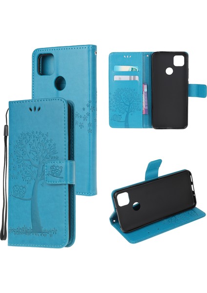 Xiaomi Redmi 9c/9c Nfc-Mavi Için Baskı Ağacı Baykuş Deri Cüzdan Kasası (Yurt Dışından)