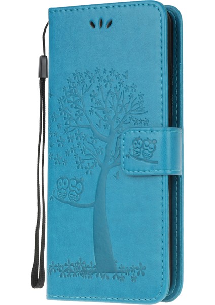 Xiaomi Redmi 9c/9c Nfc-Mavi Için Baskı Ağacı Baykuş Deri Cüzdan Kasası (Yurt Dışından)