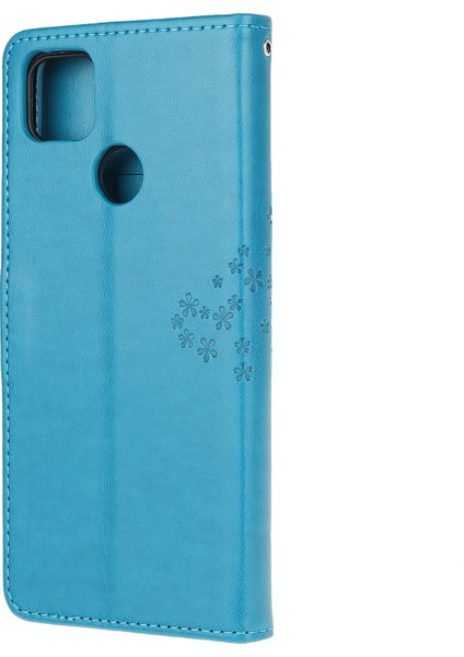 Xiaomi Redmi 9c/9c Nfc-Mavi Için Baskı Ağacı Baykuş Deri Cüzdan Kasası (Yurt Dışından)