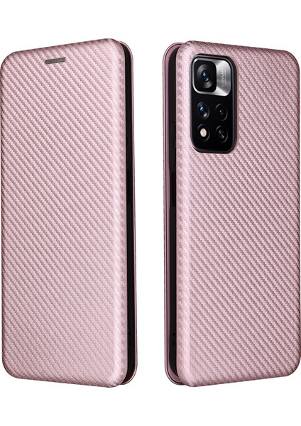 Xiaomi Redmi Için Note 11 Pro 5g (Çin) (Mediatek)/11 Pro+ 5g Karbon Fiber Doku Anti-Çizelge Karşıtı Otomatik Absorlanmış Manyetik Kapatma Halkası Deri Deri Stand Telefon Kılıfı Altın (Yurt Dışından)