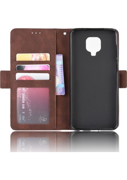 Cüzdan Stand Tasarımı ile Xiaomi Redmi Için Anti-Drop Deri Telefon Kılıfı Not 9s/redmi Note 9 Pro/redmi Note 9 Pro Max-Brown (Yurt Dışından)