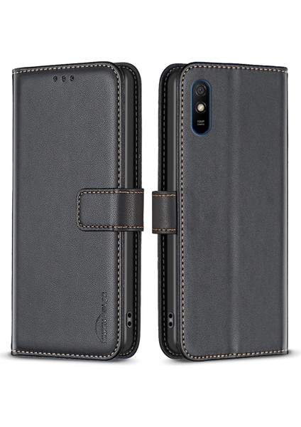 Xiaomi Redmi 9A Için Şok Geçirmez Deri Kasa, Cüzdan Stand Cep Telefonu Kapak Black (Yurt Dışından)