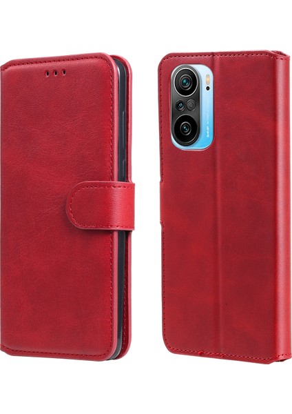 Kaliteli Cüzdan Stand Flip Deri Telefon Kılıfı Xiaomi Redmi K40 Pro/redmi K40/POCO F3/mı 11I-KIRMIZI (Yurt Dışından)