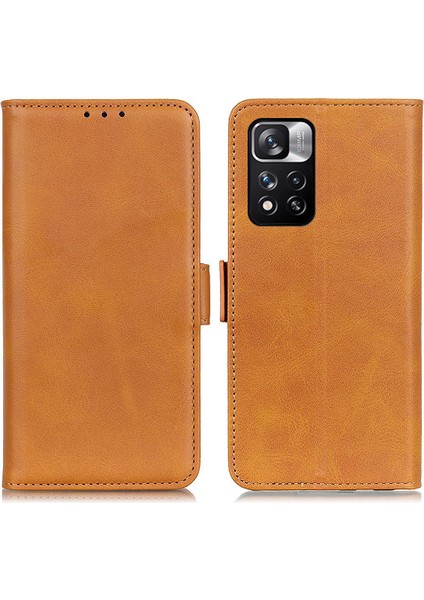 Dokulu Deri Yüzey+ Tpu Telefon Kılıfı Cüzdan Manyetik Flip Tam Vücut Koruma Standı Xiaomi Redmi Için Koruyucu Telefon Kapağı Not 11 Pro+ 5g/11 Pro 5g (Çin) (Mediatek) -Brown (Yurt Dışından)