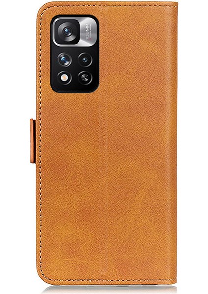 Dokulu Deri Yüzey+ Tpu Telefon Kılıfı Cüzdan Manyetik Flip Tam Vücut Koruma Standı Xiaomi Redmi Için Koruyucu Telefon Kapağı Not 11 Pro+ 5g/11 Pro 5g (Çin) (Mediatek) -Brown (Yurt Dışından)