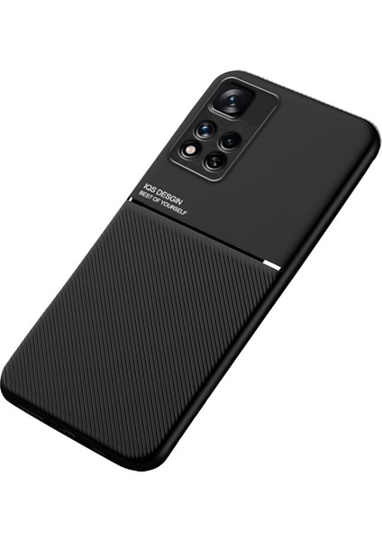 Cep Telefon Kılıfı Tpu+ Pu Deri Deri Şok Geçirmez Telefon Kapağı Xiaomi Redmi Için Dahili Manyetik Metal Sayfası Not 11 Pro+ 5g/not 11 Pro 5g (Çin) (Mediatek) -Black (Yurt Dışından)