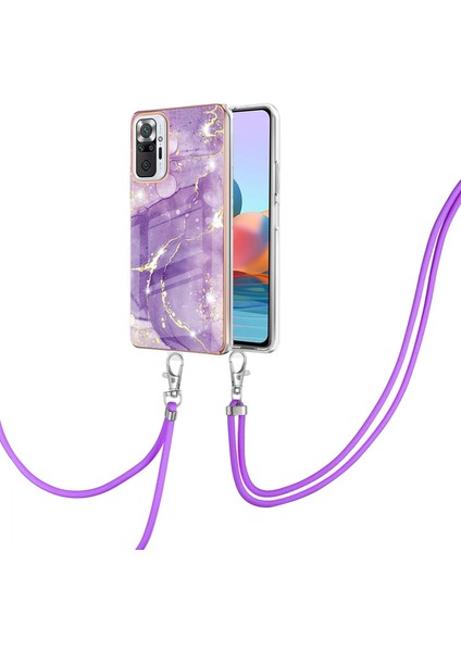 Iml Imd Mermer Desen Çizilmeye Dirençli Elektroplatma Çerçevesi Esnek Tpu Telefon Örtüsü, Xiaomi Redmi Için Ayarlanabilir Kordonlu Not 10 Pro/not 10 Pro Max-Purple (Yurt Dışından)