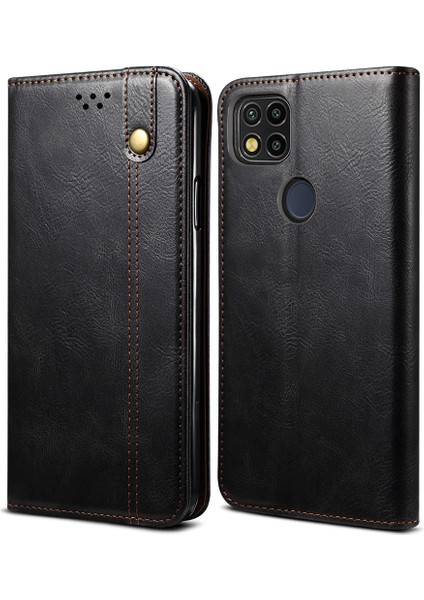 Xiaomi Için Redmi 10A/REDMI 9c/9c Nfc Deri+Tpu Cüzdan Stilinde Telefon Kılıfı Mumsu Çılgın At Dokusu Manyetik Otomatik Absorbed Şok Geçirmez Kapak Stand-Black (Yurt Dışından)