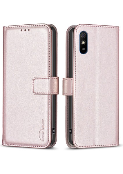 Xiaomi Redmi 9A Için Şok Geçirmez Deri Kasa, Cüzdan Stand Cep Telefonu Kapak Golü Altın (Yurt Dışından)