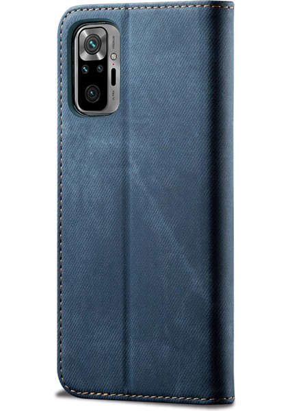 Vintage Style Cüzdan Standı Kot Koku Doku Dergisi Deri Telefon Kapağı Xiaomi Redmi Note 10 Pro/note 10 Pro (Hindistan)/not 10 Pro Maks-Blue (Yurt Dışından)