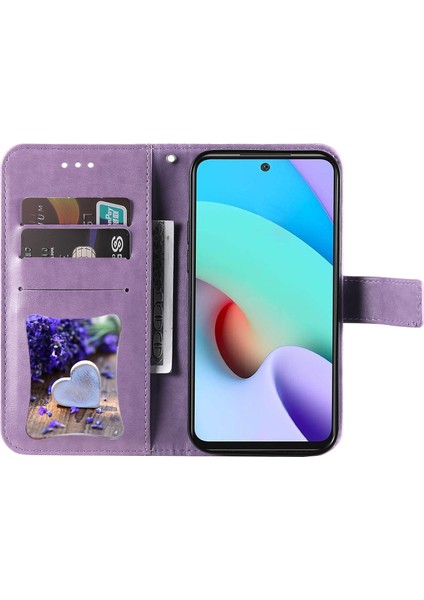 Telefon Flip Kılıfı Şık Baskı Çiçek Deseni Pu Deri Cüzdan Xiaomi Için Bilek Kayışlı Telefon Kapağı 10 4g ()/redmi 10 4g/redmi Not 11 4g (Mediatek)/redmi 10 Prime-Morple (Yurt Dışından)