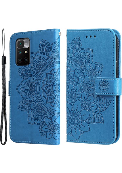 Telefon Flip Kılıfı Şık Baskı Çiçek Deseni Pu Deri Cüzdan Xiaomi Için Bilek Kayışı ile Telefon Kapağı 10 4g (2021)/REDMI 10 2022 4g/redmi Note 11 4g/redmi 10 Prime-Blue (Yurt Dışından)