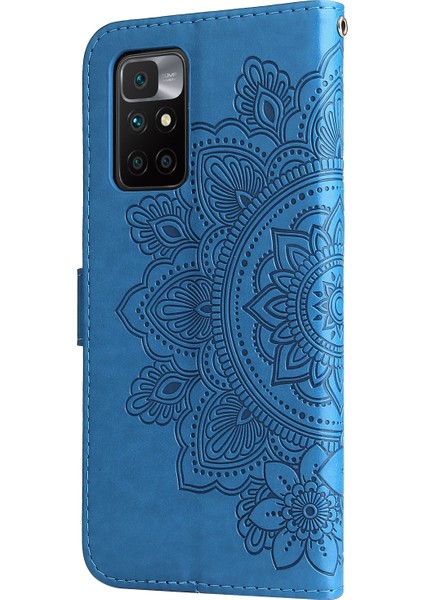 Telefon Flip Kılıfı Şık Baskı Çiçek Deseni Pu Deri Cüzdan Xiaomi Için Bilek Kayışı ile Telefon Kapağı 10 4g (2021)/REDMI 10 2022 4g/redmi Note 11 4g/redmi 10 Prime-Blue (Yurt Dışından)