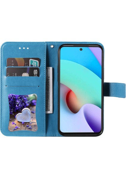 Telefon Flip Kılıfı Şık Baskı Çiçek Deseni Pu Deri Cüzdan Xiaomi Için Bilek Kayışı ile Telefon Kapağı 10 4g (2021)/REDMI 10 2022 4g/redmi Note 11 4g/redmi 10 Prime-Blue (Yurt Dışından)