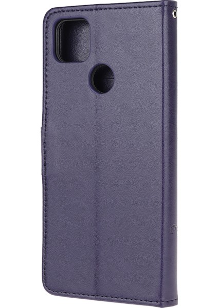 Baskı Kelebek Çiçekleri Deri Cüzdan Kılıfı Xiaomi Redmi 9c/9c Nfc-Dark Mor (Yurt Dışından)