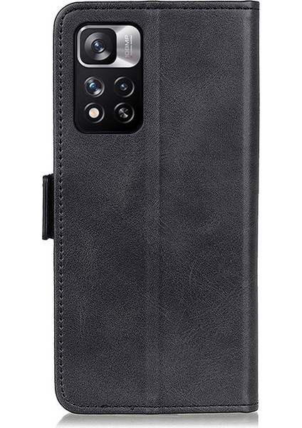 Dokulu Deri Yüzey+ Tpu Telefon Kılıfı Cüzdan Manyetik Flip Tam Vücut Koruma Standı Xiaomi Redmi Için Koruyucu Telefon Kapağı Not 11 Pro+ 5g/11 Pro 5g (Çin) (Mediatek) -Black (Yurt Dışından)