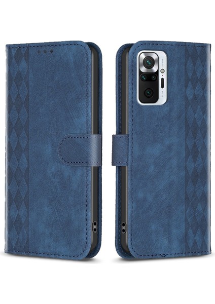 Xiaomi Redmi Için Note 10 Pro 4g (Global)/(Hindistan)/10 Pro Max 4g Baskı Izgara Cüzdan Stand Deri Telefon Kılıf Mavisi (Yurt Dışından)