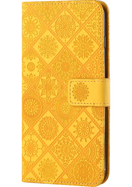 Etnik Çiçek Baskı Anti Drop Stand Cüzdan Tasarım Deri Kılıfı Xiaomi Redmi Için El Kayışı ile Note 10 Pro 5g/poco X3 Gt 5g-Sarı (Yurt Dışından)
