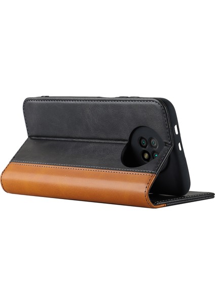 Xiaomi Için Redmi Not 9 5g/not 9t 5g Pu Deri Cüzdan Telefon Kılıfı Iki Renk Ekleme Buzağı Dokusu Stand Flip Telefon Kapağı Black/sarı (Yurt Dışından) modelleri