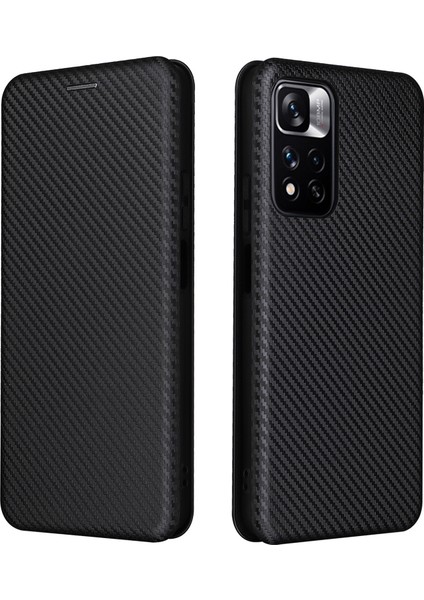 Xiaomi Redmi Için Note 11 Pro 5g (Çin) (Mediatek)/11 Pro+ 5g Karbon Fiber Doku Anti-Çizgiye Dönüşüm Otomatik Absorlanmış Manyetik Kapatma Halkası Deri Deri Stand Telefon Vaka Black (Yurt Dışından)