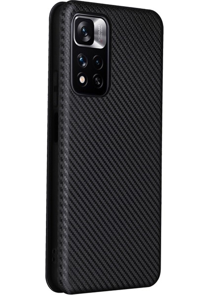 Xiaomi Redmi Için Note 11 Pro 5g (Çin) (Mediatek)/11 Pro+ 5g Karbon Fiber Doku Anti-Çizgiye Dönüşüm Otomatik Absorlanmış Manyetik Kapatma Halkası Deri Deri Stand Telefon Vaka Black (Yurt Dışından) modelleri
