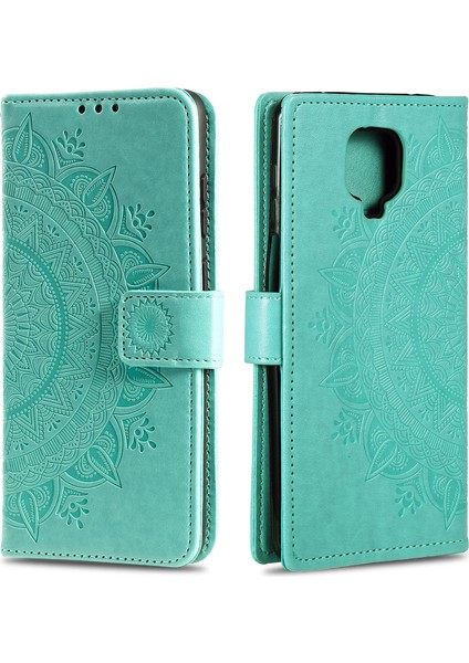 Xiaomi Redmi Için Çiçek Deri Cüzdan Stand Kılıfı Note 9 Pro-Green (Yurt Dışından)