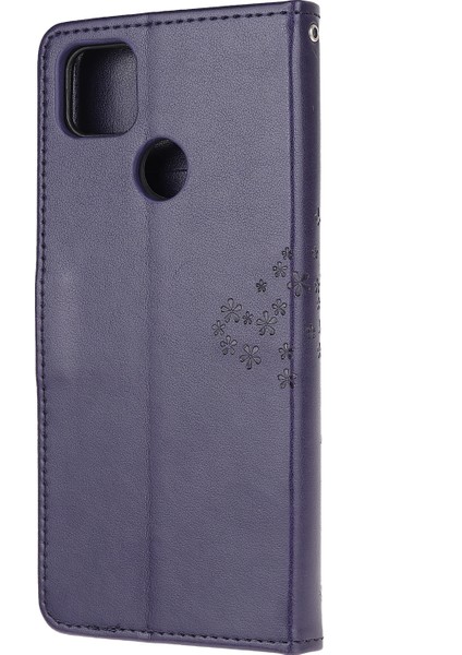 Baskı Ağacı Baykuş Deri Cüzdan Kılıfı Xiaomi Redmi 9c/9c Nfc-Dark Mor (Yurt Dışından)