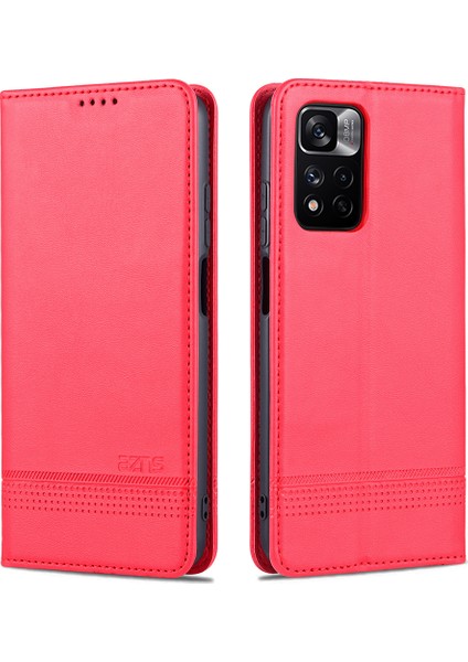 Anti-Fall Iyi Korumalı Otomatik Emici Cüzdan Tasarımı Pu Deri Telefon Standı Kapak Kasası Xiaomi Redmi Note 11 Pro 5g (Çin) (Mediatek)/11 Pro+ 5g-Red (Yurt Dışından)