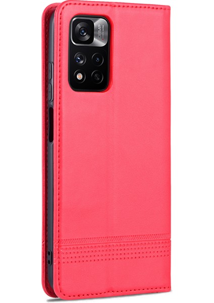 Anti-Fall Iyi Korumalı Otomatik Emici Cüzdan Tasarımı Pu Deri Telefon Standı Kapak Kasası Xiaomi Redmi Note 11 Pro 5g (Çin) (Mediatek)/11 Pro+ 5g-Red (Yurt Dışından) modelleri