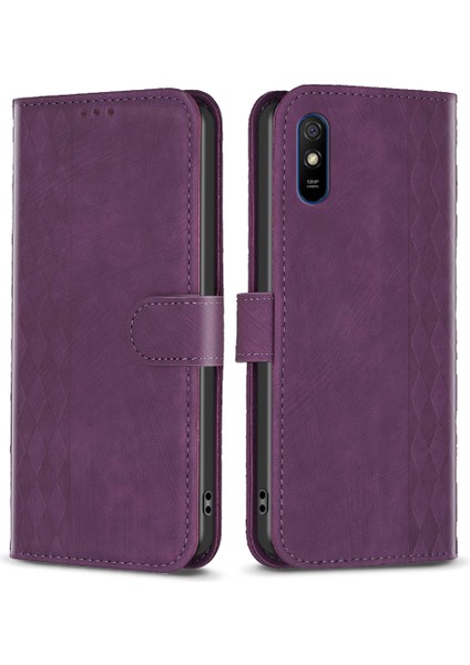 Xiaomi Redmi Için 9A Deri Telefon Kılıfı Izleme Izleme Anti-Damla Cüzdan Standı Kabuk-Mor (Yurt Dışından)