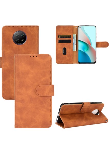 Xiaomi Için Redmi Note 9 5g/redmı Not 9t 5g Cilt Touch Hissed Hisset Pu Deri Cüzdan Tasarım Kılıfı Stand-Brown (Yurt Dışından)