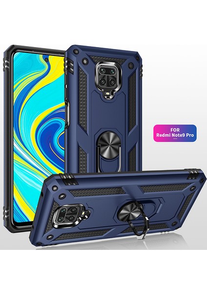 Xiaomi Redmi Için Hibrid Pc Tpu Kickstand Armor Telefon Kılıfı Note 9 Pro/redmi Note 9s-Blue (Yurt Dışından)
