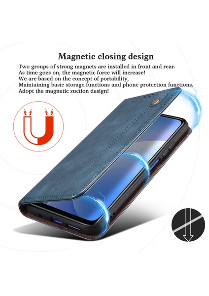 Mumsu Çılgın At Doku Cüzdan Stand Manyetik Kapatma Pu Deri Telefon Kılıfı Xiaomi Redmi 10 4g (2021)/10 Prime/10 2022 4g/not 11 4g (Mediatek) -Blue (Yurt Dışından)