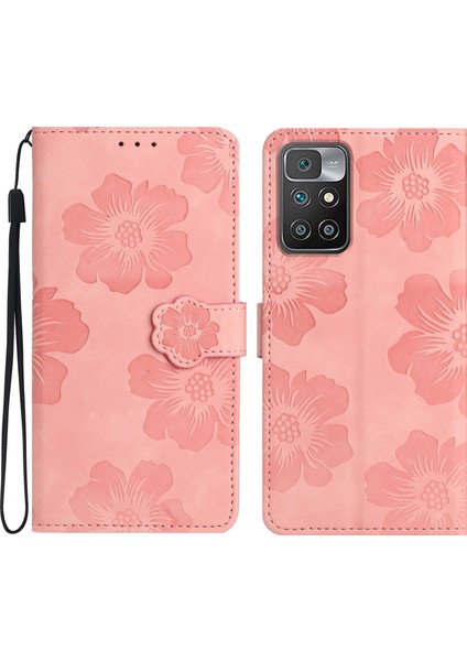 Xiaomi Redmi Için Note 11 4g (Mediatek)/10 4g (2021)/10 2022 4g/10 Prime Çiçekler Baskılı Stand Cüzdan Kılıfı Deri Telefon Kabuk-Pembe (Yurt Dışından)