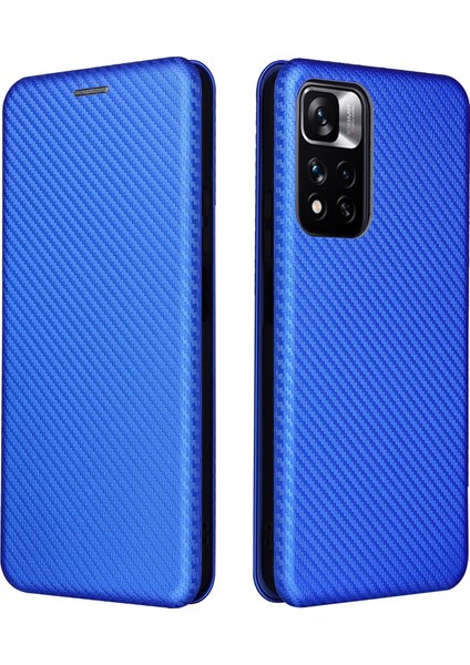Xiaomi Redmi Için Note 11 Pro 5g (Çin) (Mediatek)/11 Pro+ 5g Karbon Fiber Doku Anti-Çizelge Karşıtı Otomatik Absorlanmış Manyetik Kapatma Halkası Deri Deri Stand Telefon Kılıf Mavisi (Yurt Dışından)